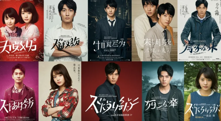 Collage vibrante de siete pósteres de doramas originales, mostrando diversidad de géneros y elencos atractivos.