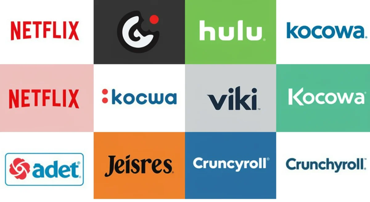 Logotipos de plataformas de streaming con doramas y subtítulos de calidad en Estados Unidos.