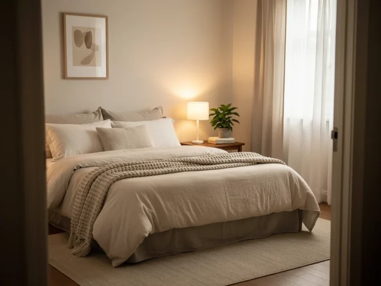 Cozy bedroom with soft lighting and plush textiles for enhanced comfort