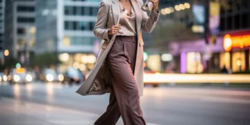 Woman transforming outfit from day to night in urban setting 2026