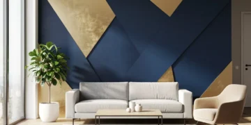 Geometric accent wall in a modern living room