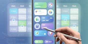 Illustration of a 12-week mobile app development course for beginners in 2026, showing idea to app journey.