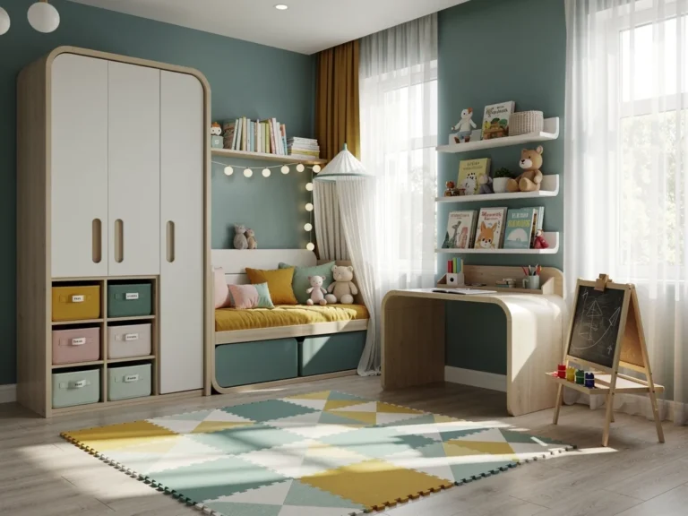 Modern kids room decor 2026 with modular furniture and vibrant colors