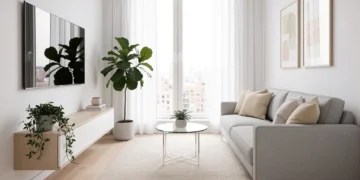 Modern living room maximizing small spaces with smart decor and natural light