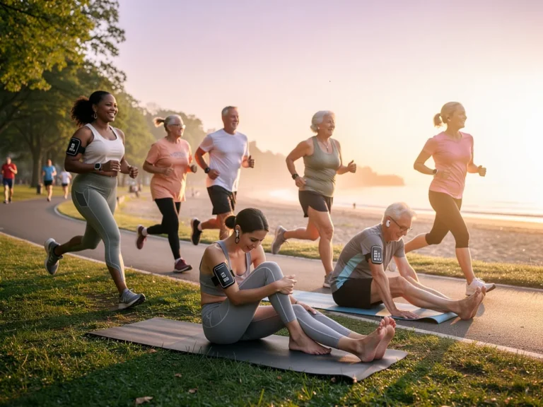People exercising outdoors, symbolizing physical activity for mental health boost