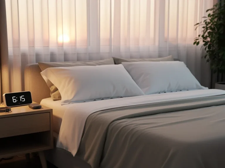 Serene bedroom with soft light, symbolizing restful sleep and well-being