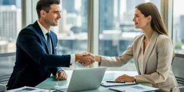 Professionals shaking hands after successful negotiation