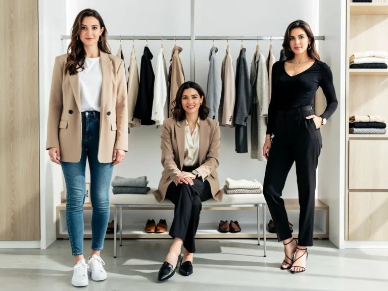 Woman demonstrating diverse outfits from a versatile capsule wardrobe