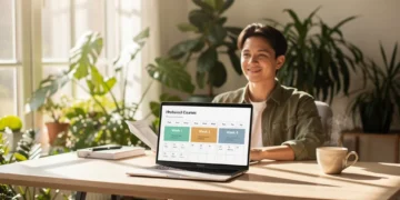 Person achieving work-life balance with an online course